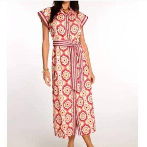 Elizabeth James The Label Kate Maxi Shirt Dress Short Sleeve in Trellis Pink